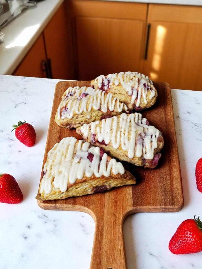 Freshly baked scones with strawberries