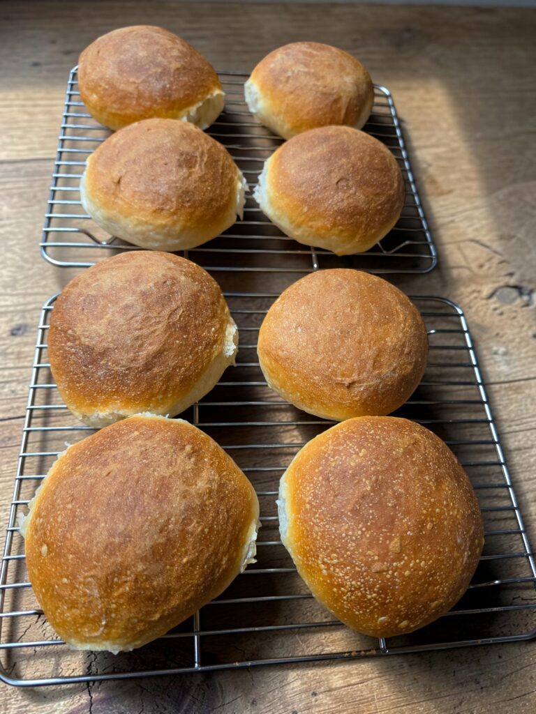 sourdough hamburger buns cooling