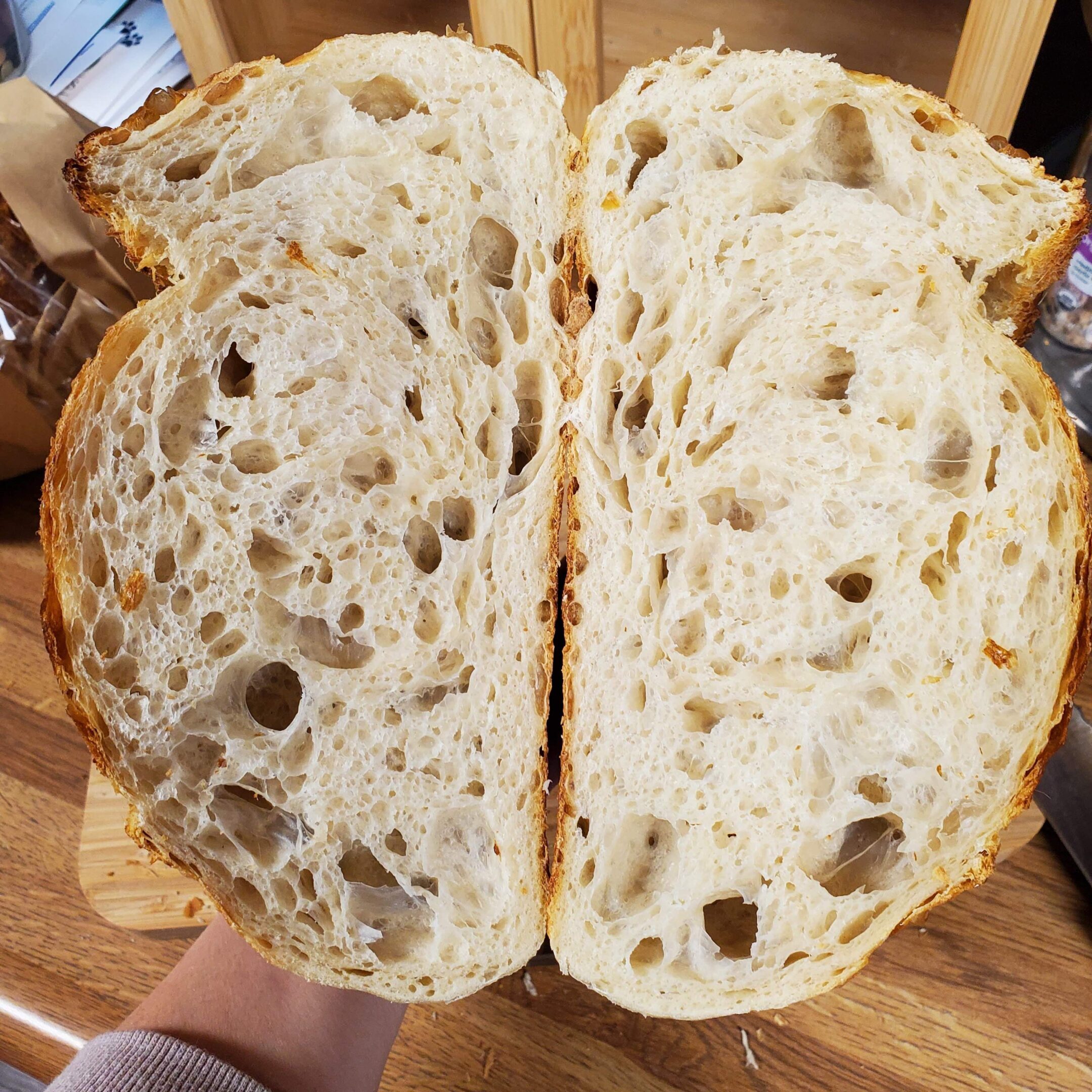 long-fermented sourdough bread crumb texture